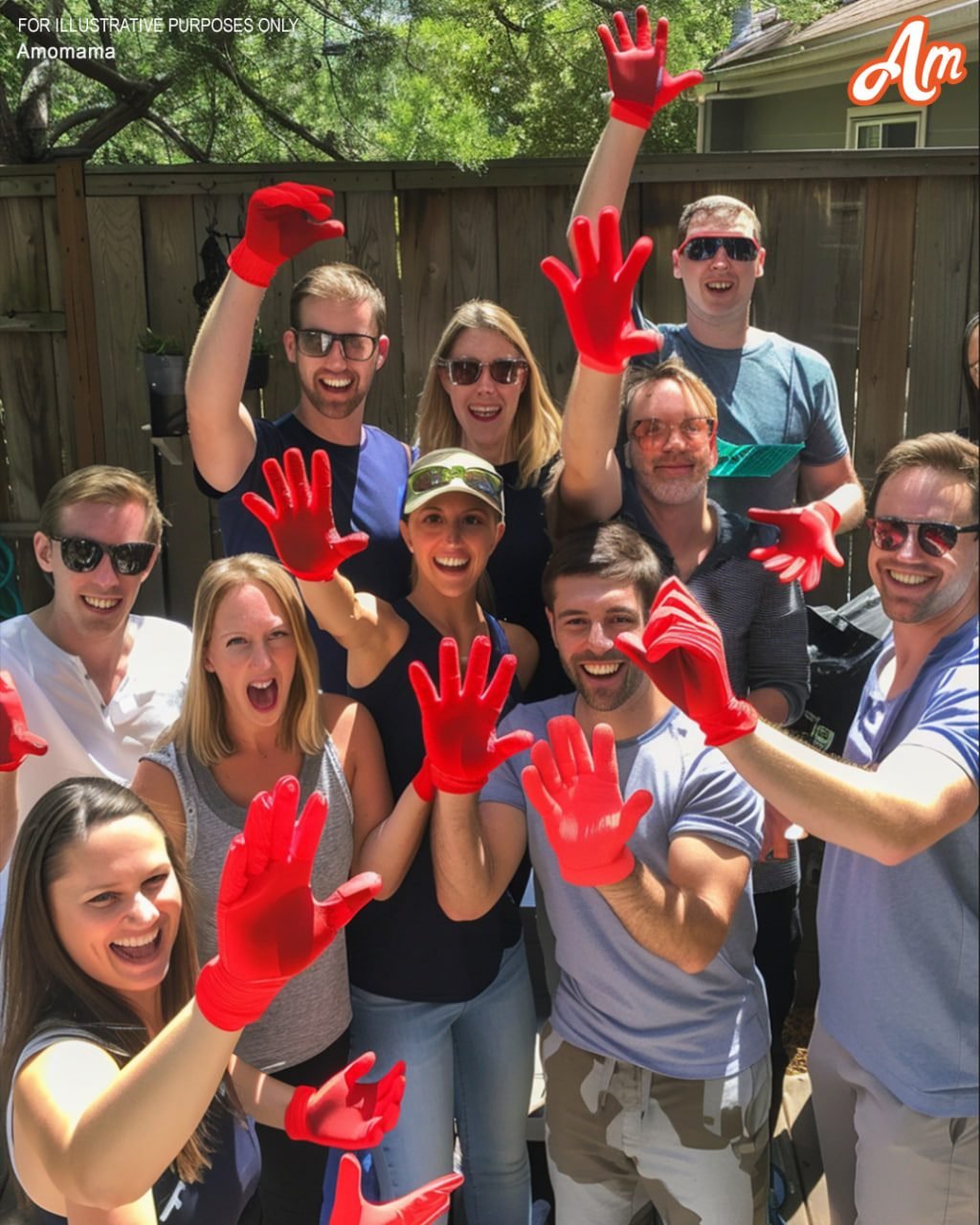 Invitamos a todos nuestros vecinos a la fiesta de inauguración de nuestra casa y nos sorprendimos cuando todos llegaron con guantes rojos.