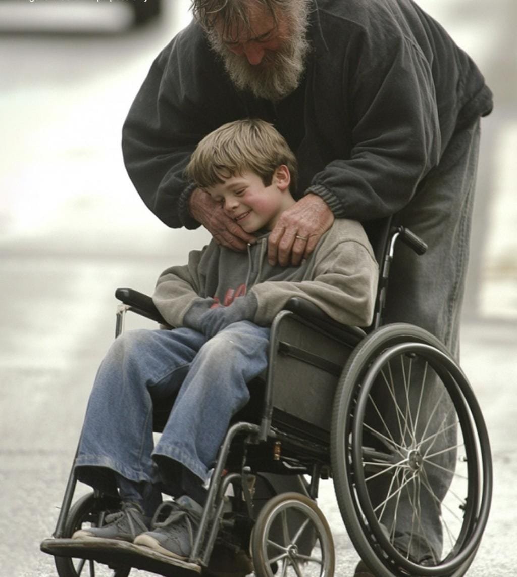 Obdachloser, behinderter Mann schenkt einem armen Jungen im Rollstuhl seinen einzigen Besitz – fünf Jahre später kehrt der Junge zurück, um sich zu bedanken