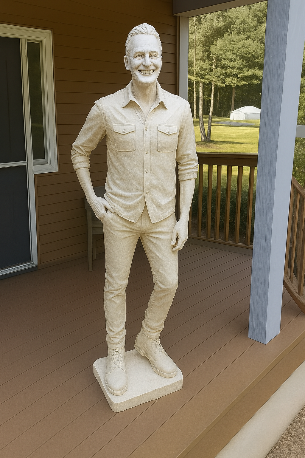 Ich fand eine lebensgroße Statue meines Mannes auf unserer Veranda – die Wahrheit dahinter zwang mich zum Handeln