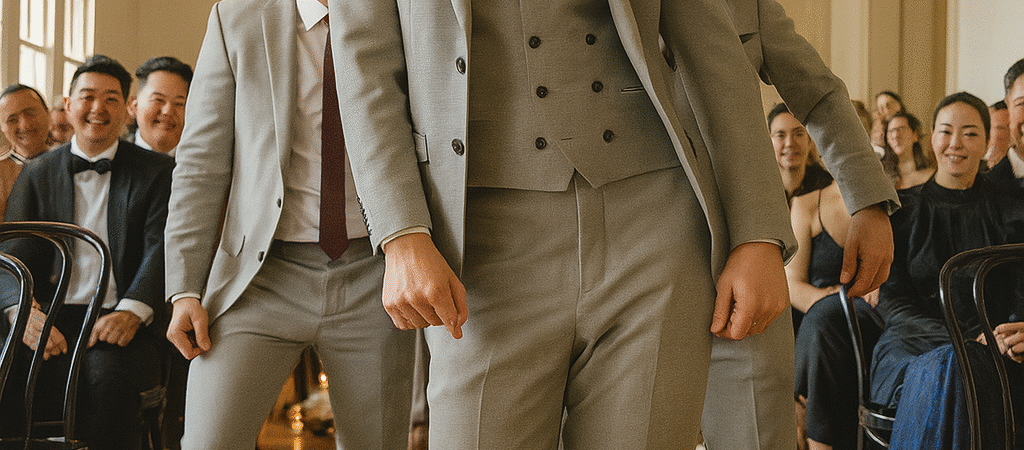 Der tanzende Auftritt von Daniel Lewis mit seinen Trauzeugen macht seine Hochzeit zum viralen Hit
