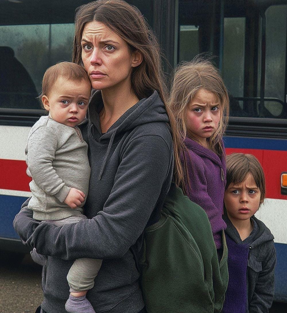 Armer Mann schenkt Mutter mit drei Kindern ein Busticket