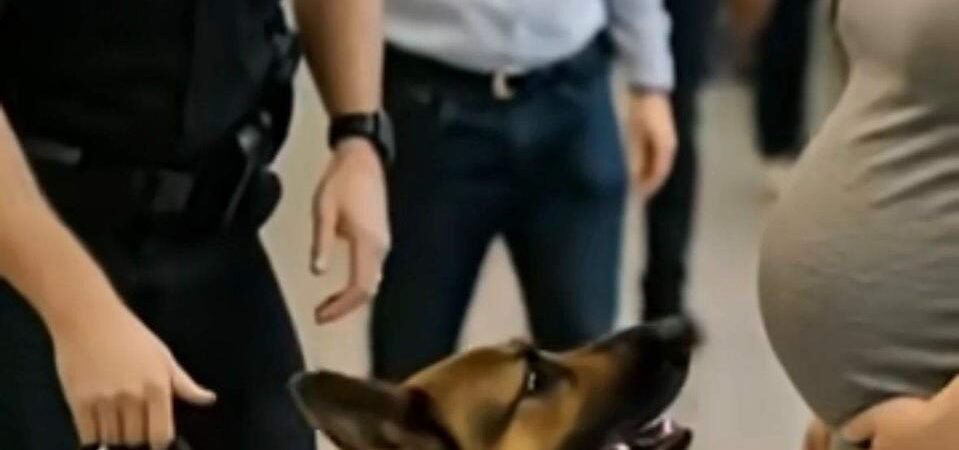 Ein Polizeihund begann, eine schwangere Frau intensiv anzufauchen und hinderte sie daran, am Flughafen weiterzugehen.