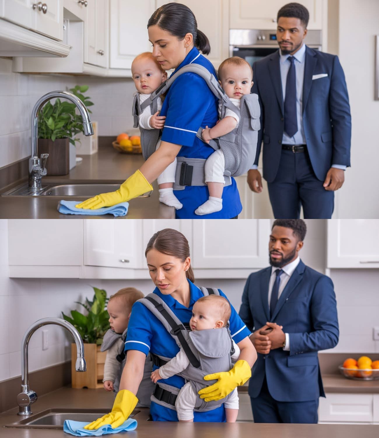 DER MILLIONÄR ENTDECKT SEINE HAUSANGESTELLTE MIT SEINEN ZWILLINGEN.