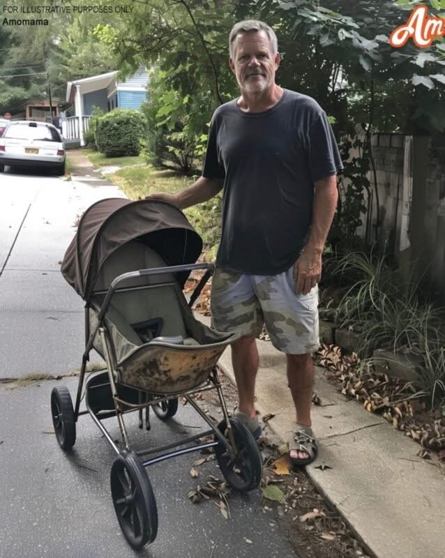 Armer, verwitweter Vater kauft gebrauchten Kinderwagen auf einem Flohmarkt