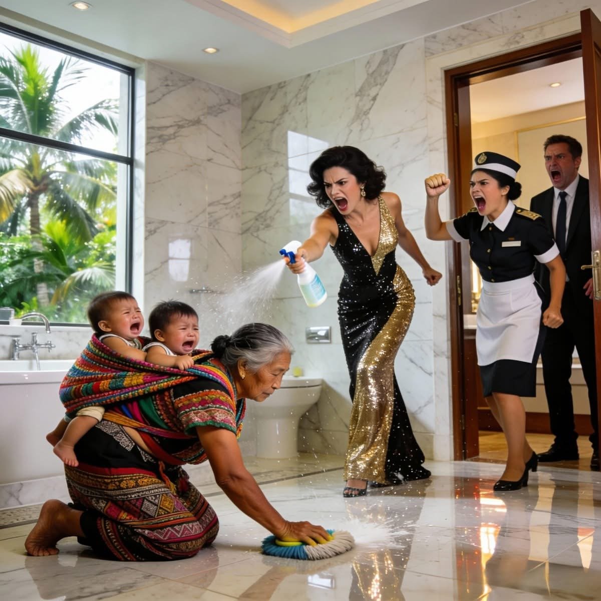 Ich kam von einer Reise zurück und fand meine Frau dabei, wie sie meine Mutter zwang, das Badezimmer auf den Knien zu reinigen